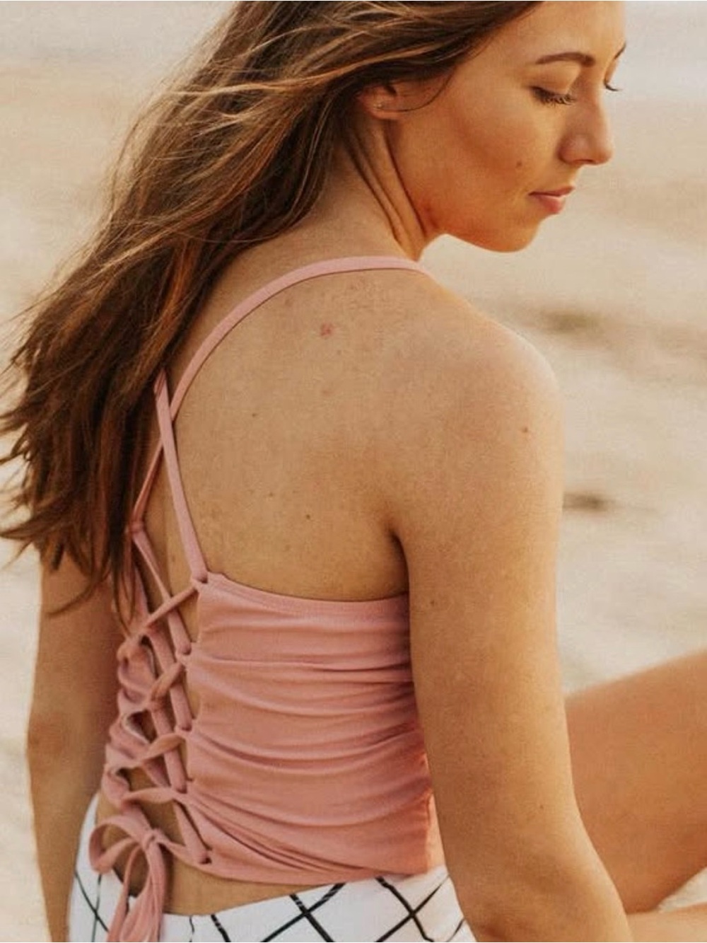 Pink Lace-Back Cami Swim Top